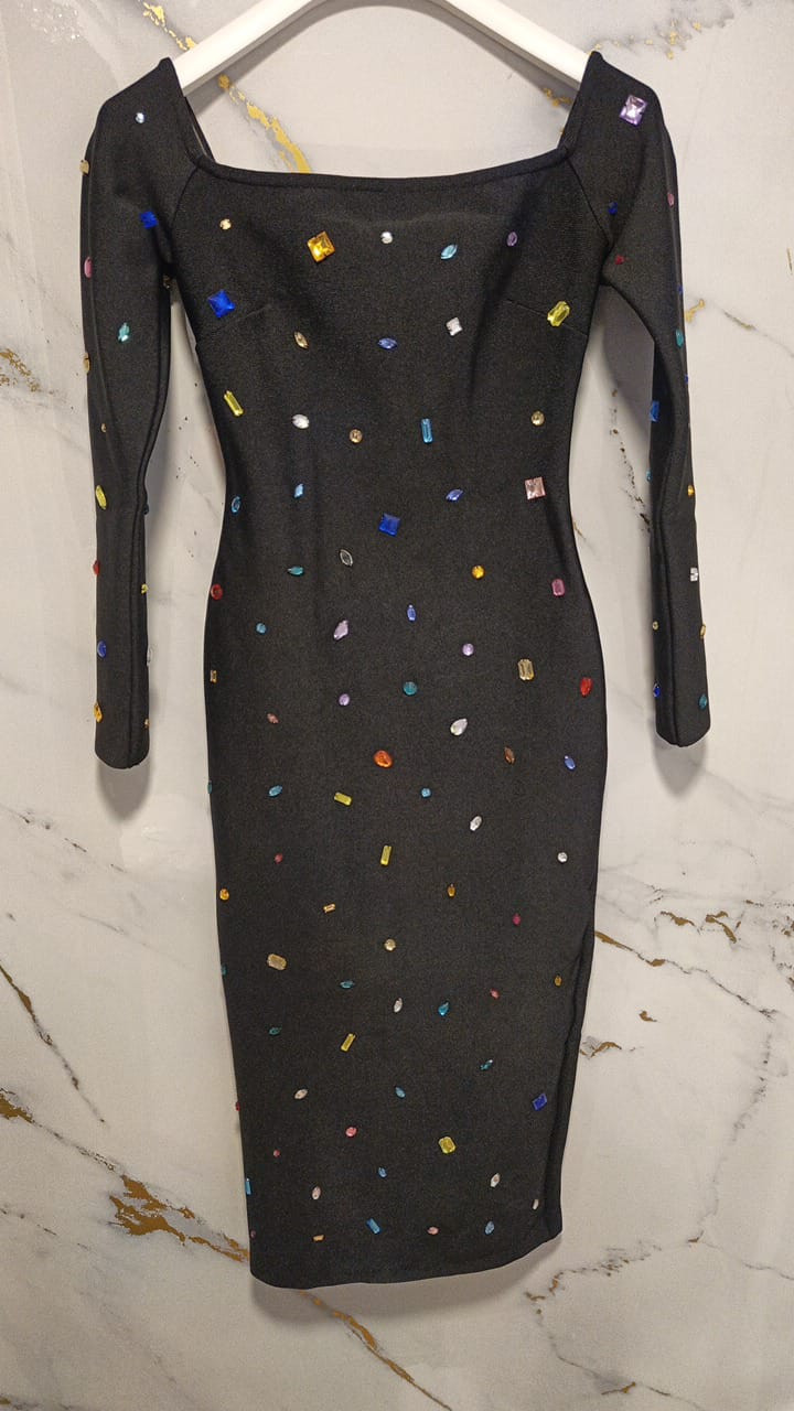 Long Sleeve Crystal Midi Bandage Dress