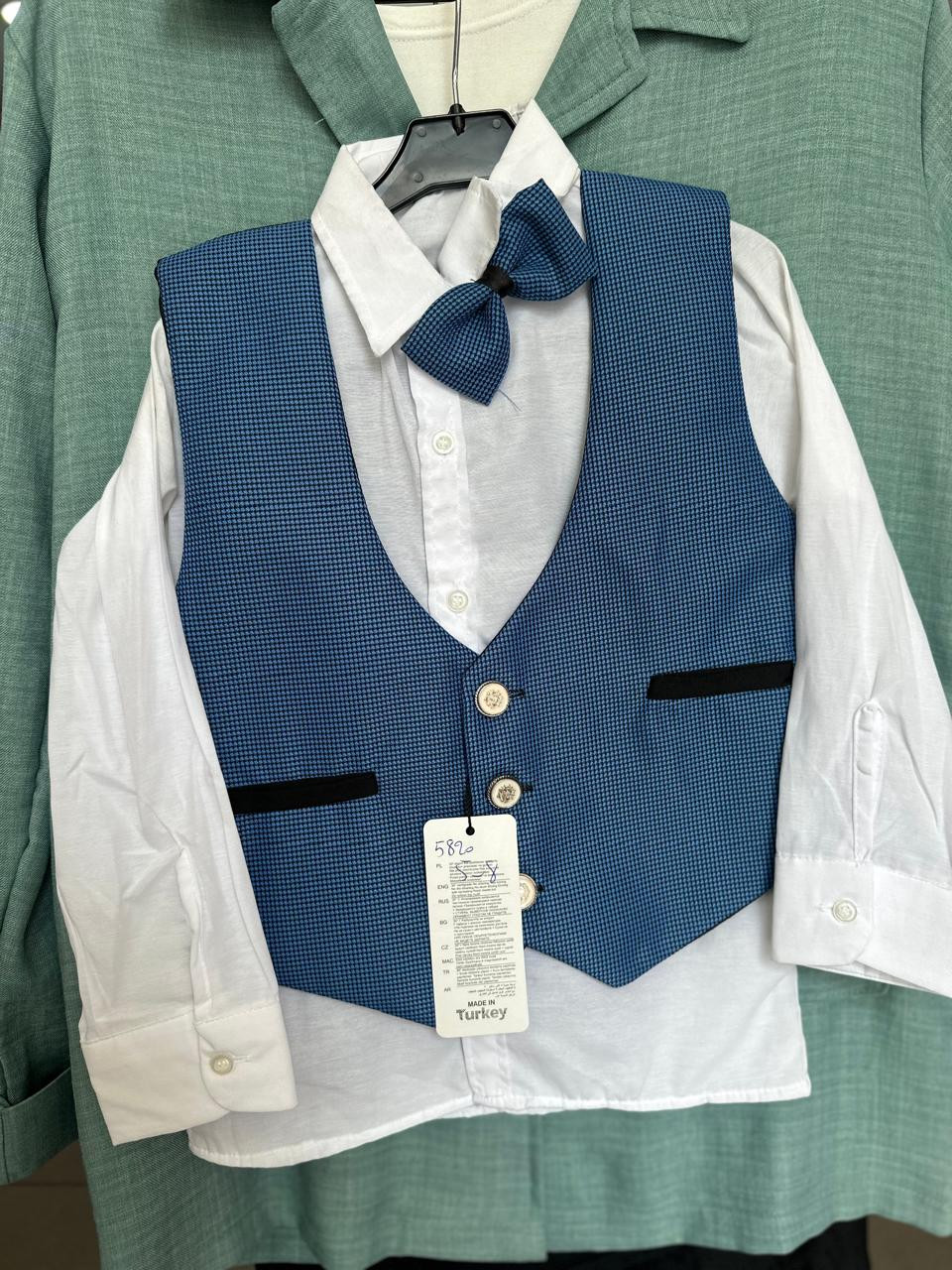 Blue Waistcoat, Shirt & Tie Set