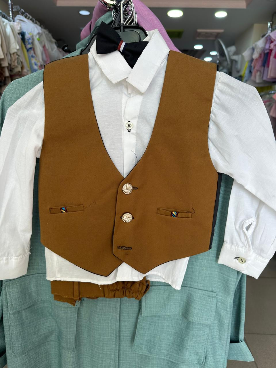 Brown Waistcoat, Shirt & Tie Set