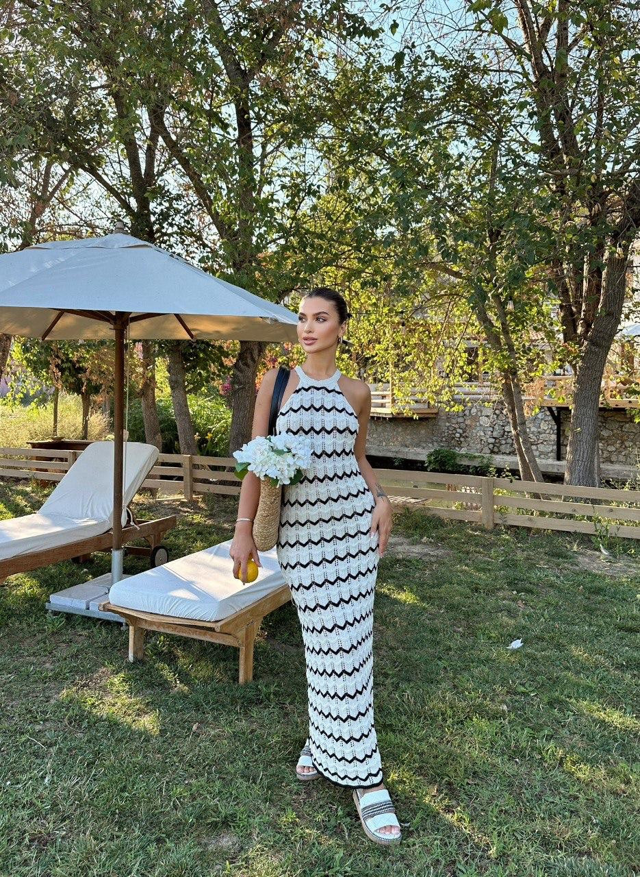 Sleeveless Crochet Zigzag Maxi Dress