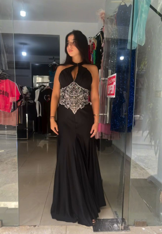 Long black dress  Beautiful details on the middle